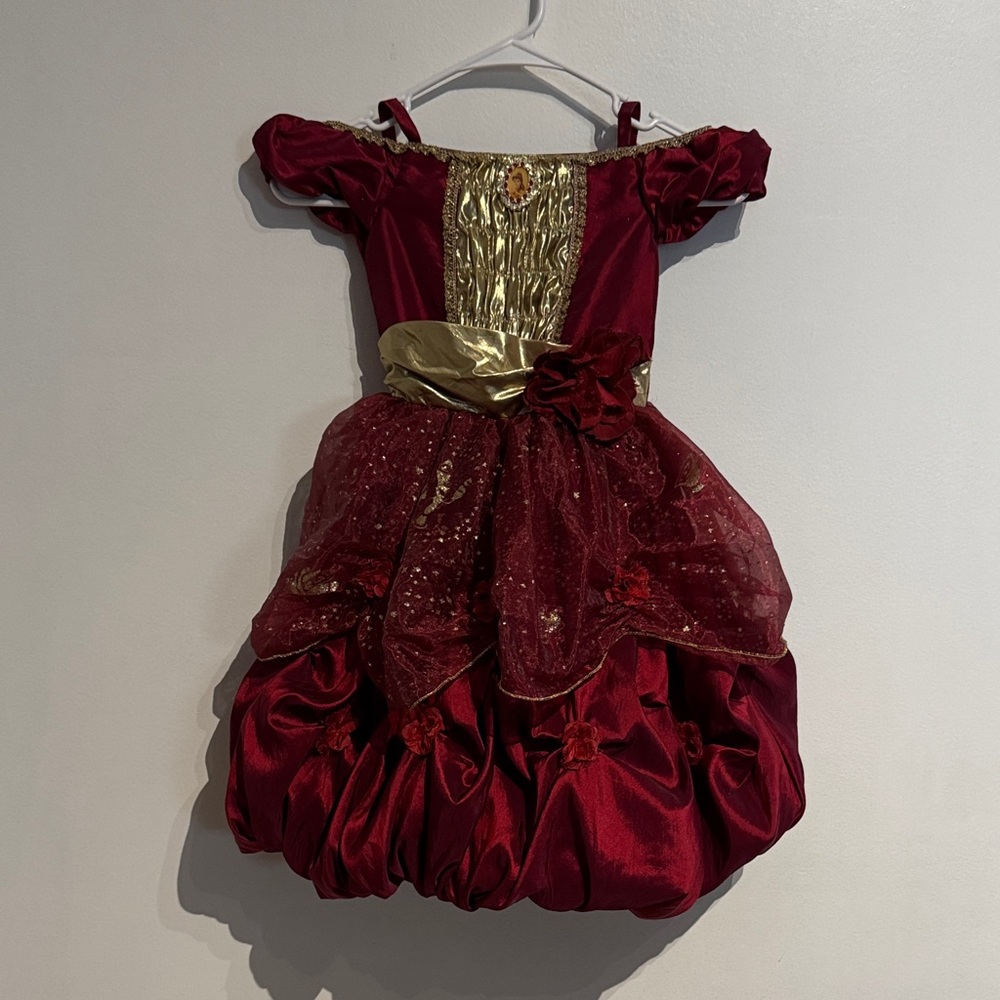 Princess Belle Burgundy Gown with Gold